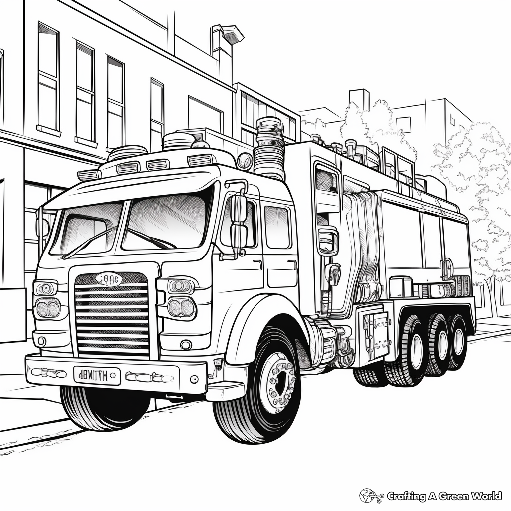 Fire Truck in Action: Fire-Scene Coloring Pages 3