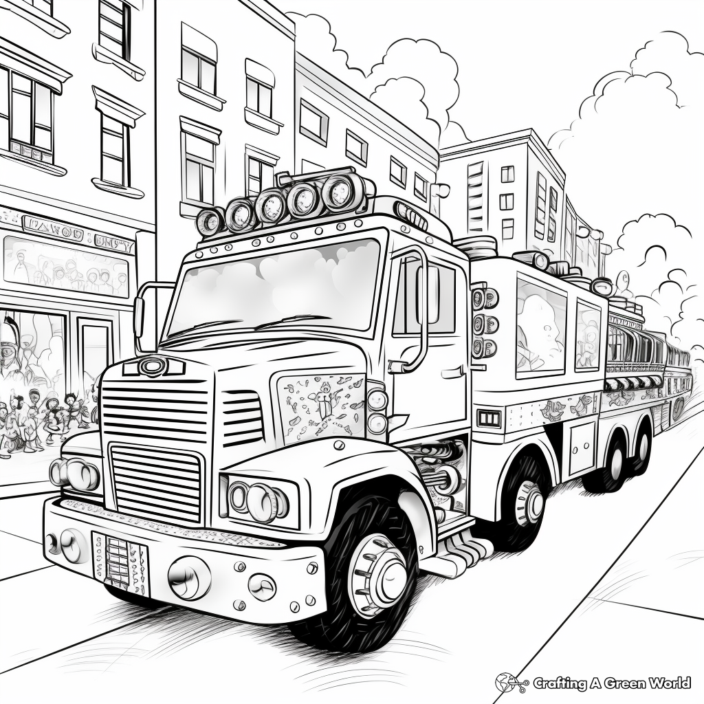Fire Truck Parade Coloring Page 2