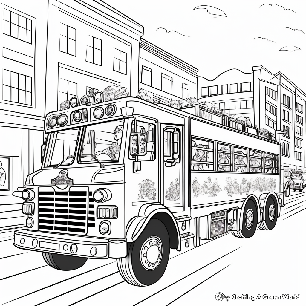 Fire Truck Parade Coloring Page 3