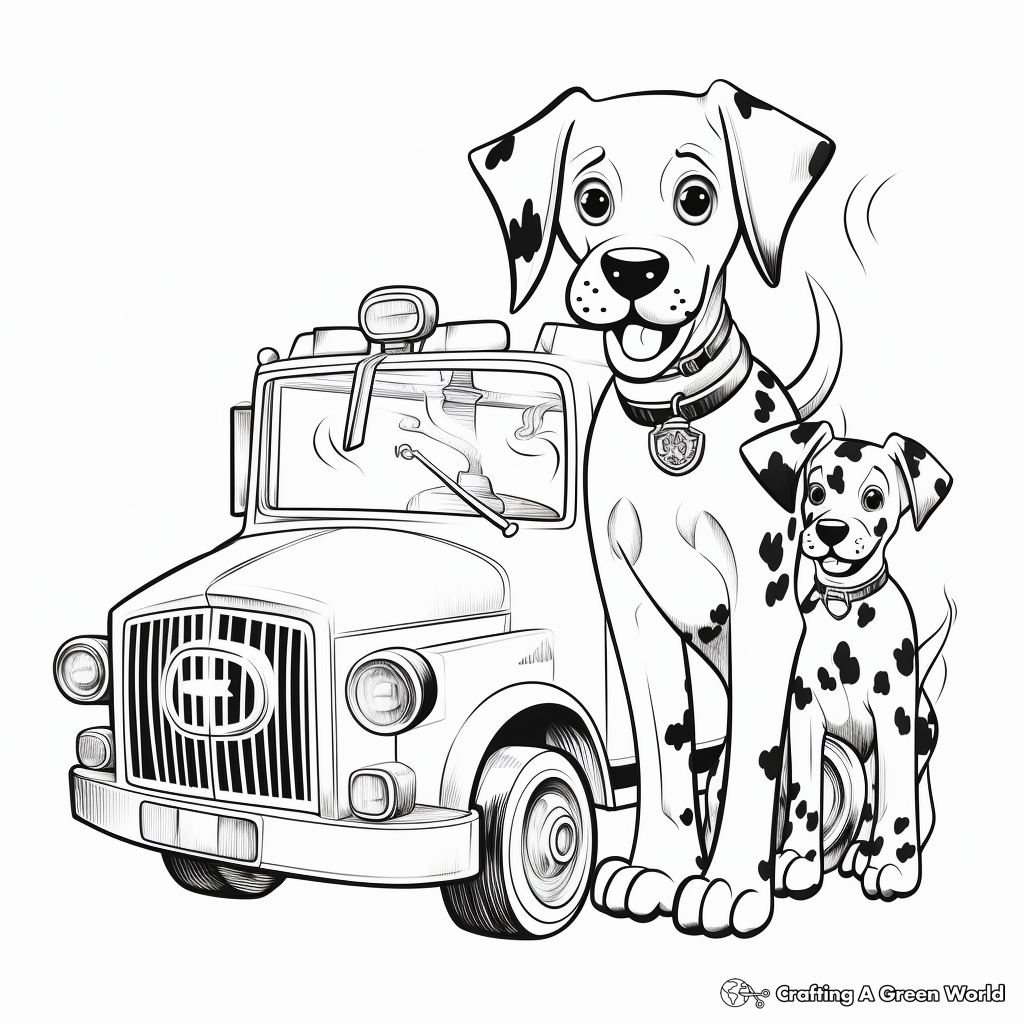 Fire Truck with Dalmatian Coloring Pages 1