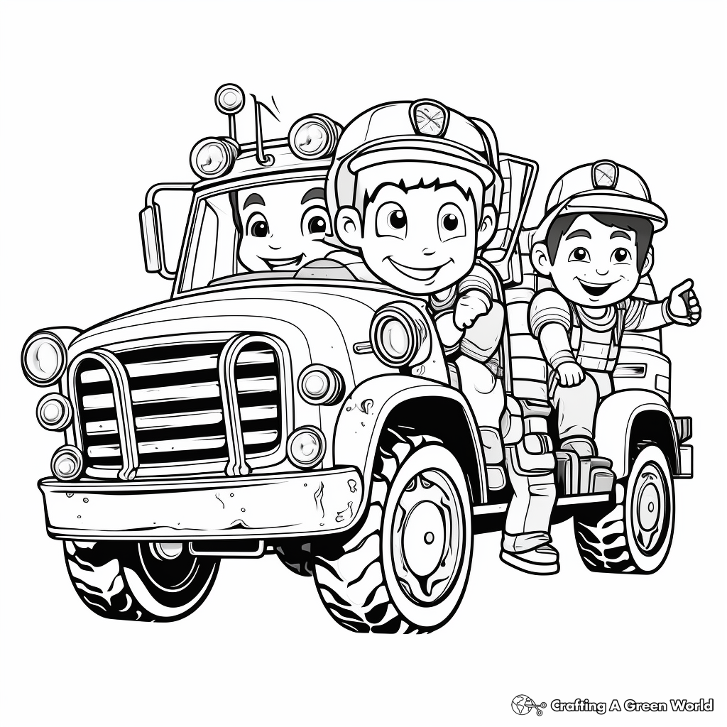 Firefighter and Fire Truck Team Coloring Pages 2