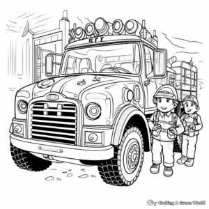 Firefighter and Fire Truck Team Coloring Pages 3