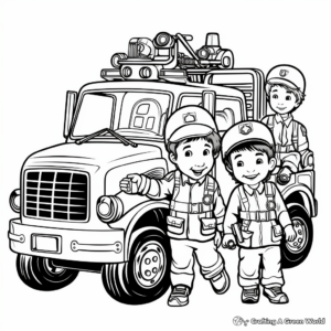 Firefighter and Fire Truck Team Coloring Pages 4
