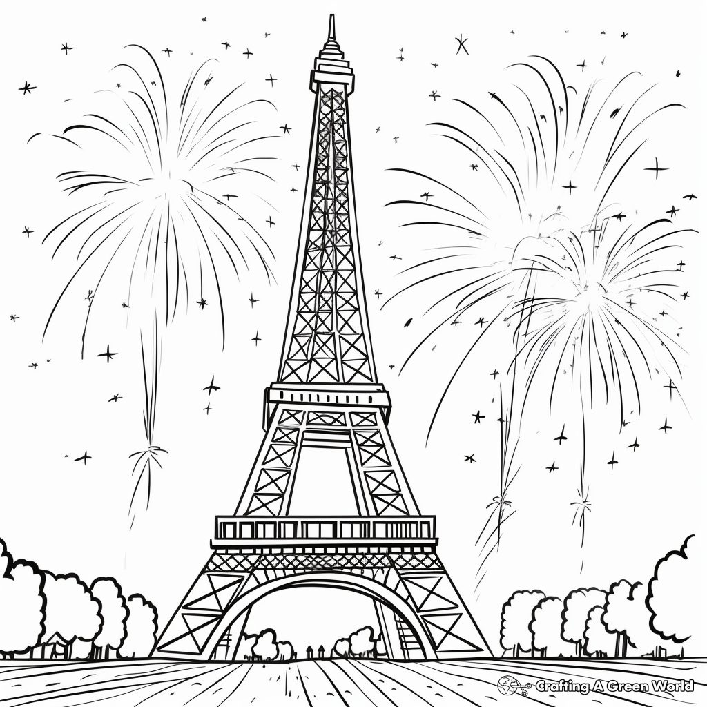 Fireworks Over The Eiffel Tower Coloring Pages 1
