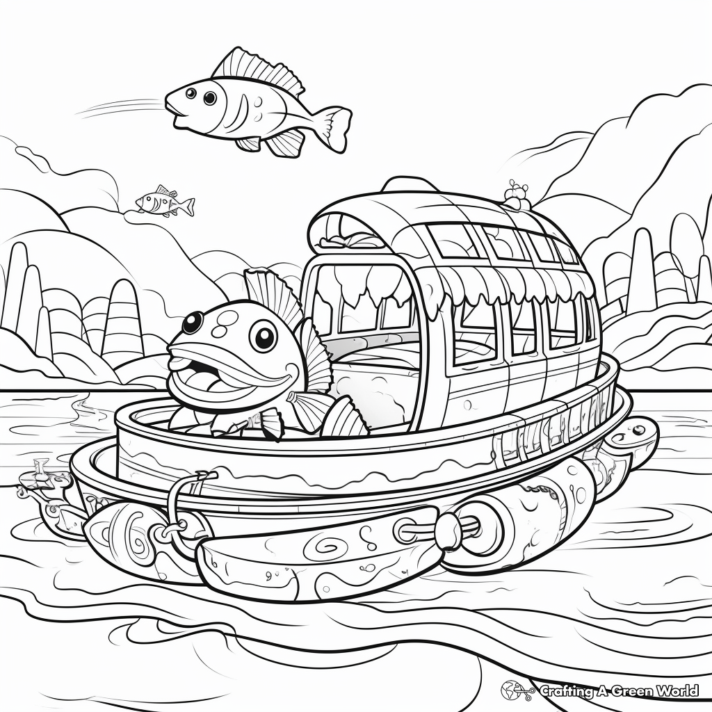 Fish & Ski Pontoon Boat Coloring Pages 4