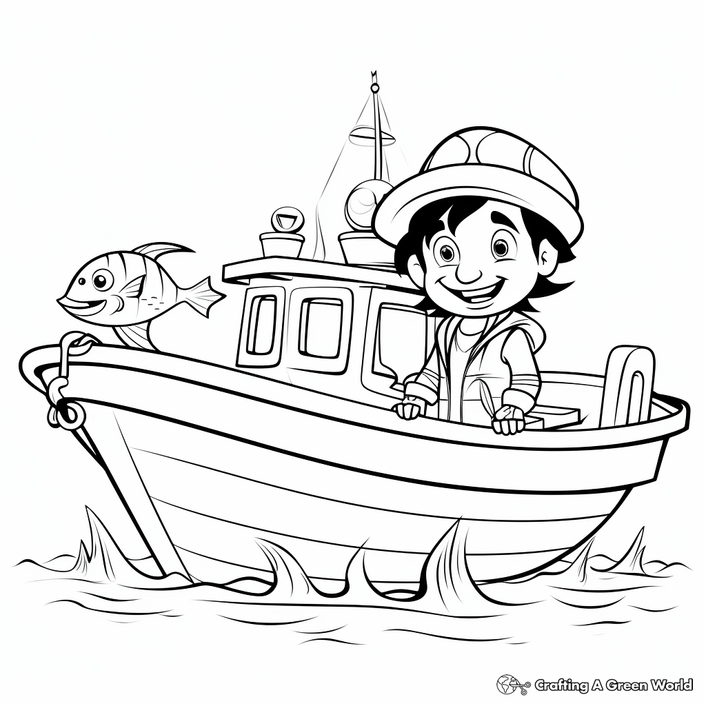 Fisherman on a Fishing Boat Coloring Pages 1