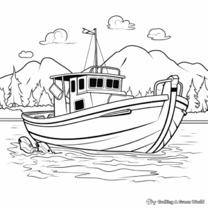 Fishing Boat in the Wild: Ocean-Scene Coloring Pages 1