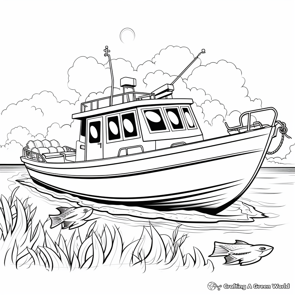 Fishing Boat in the Wild: Ocean-Scene Coloring Pages 3