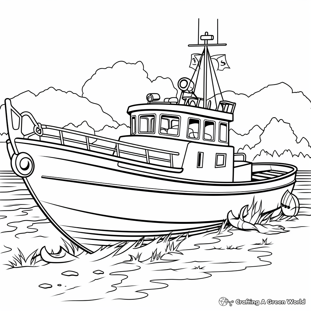 Fishing Boat in the Wild: Ocean-Scene Coloring Pages 4