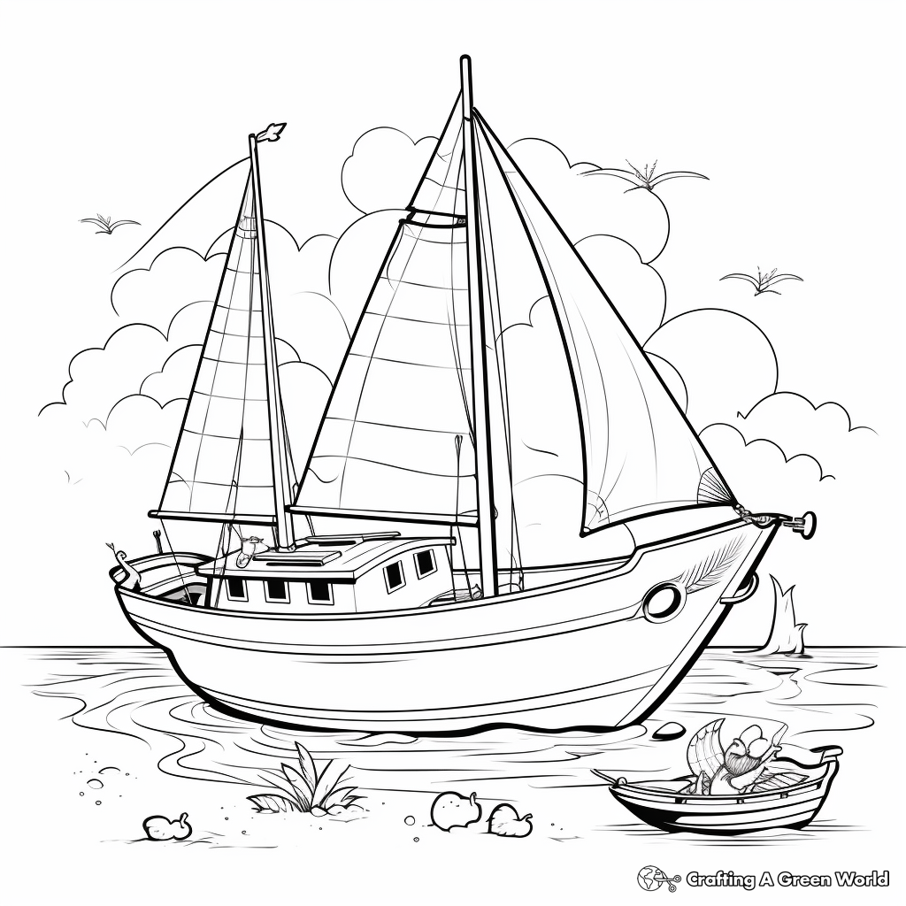 Fishing Sailboat Coloring Pages 4