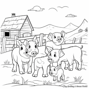 Five Little Piggies (Toes) Story Coloring Pages 1