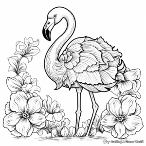 Flamboyant Flamingo with Exotic Flowers Coloring Pages 3