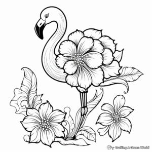 Flamboyant Flamingo with Exotic Flowers Coloring Pages 4