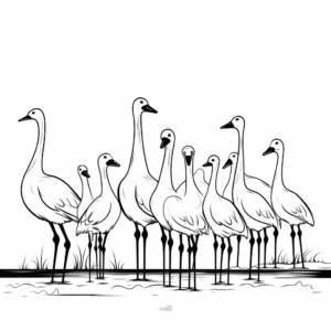 Flamingo Flock Coloring Pages: Group of Flamingos 2