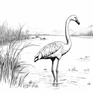Flamingo in Habitat: Wetland-Scene Coloring Pages 1