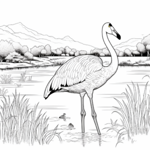Flamingo in Habitat: Wetland-Scene Coloring Pages 2