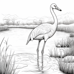 Flamingo in Habitat: Wetland-Scene Coloring Pages 3