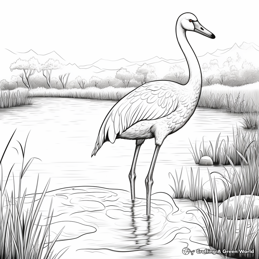 Flamingo in Habitat: Wetland-Scene Coloring Pages 3