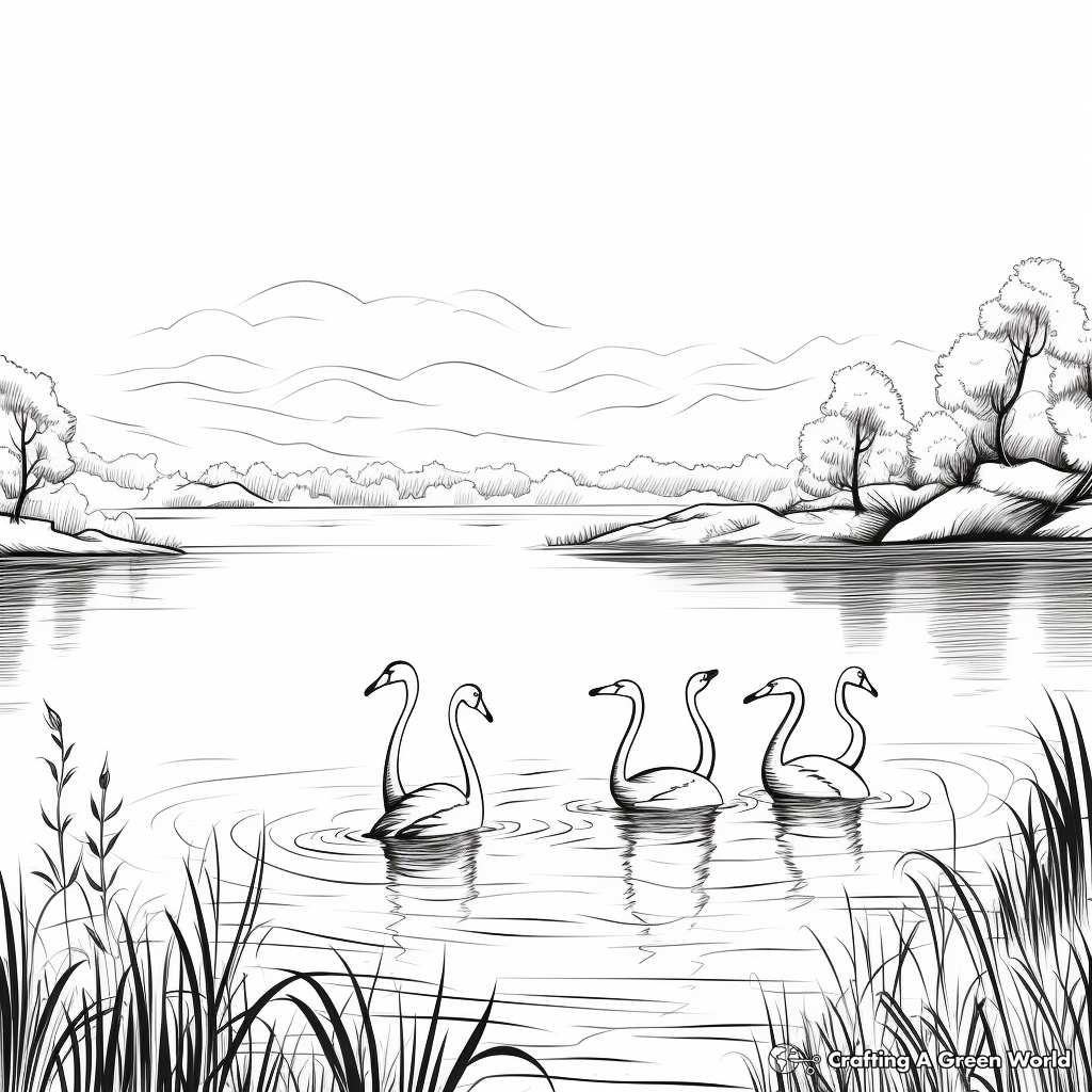 Flamingos by the Lake Scenic Coloring Pages 3