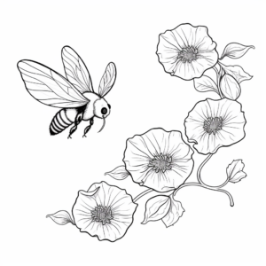 Flight of Bees Amidst Morning Glories Coloring Pages 1