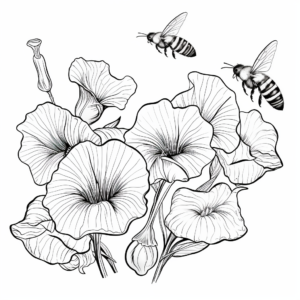 Flight of Bees Amidst Morning Glories Coloring Pages 2