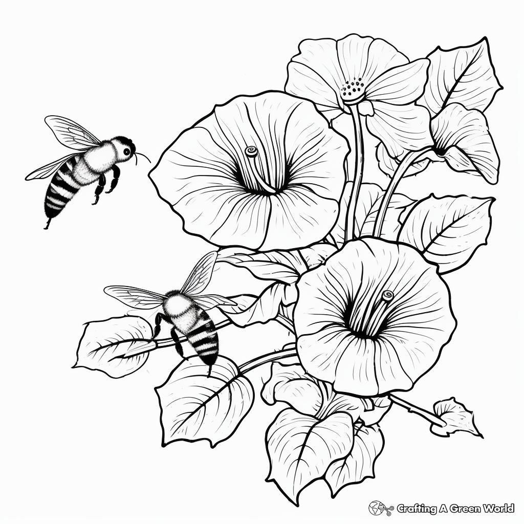 Flight of Bees Amidst Morning Glories Coloring Pages 3