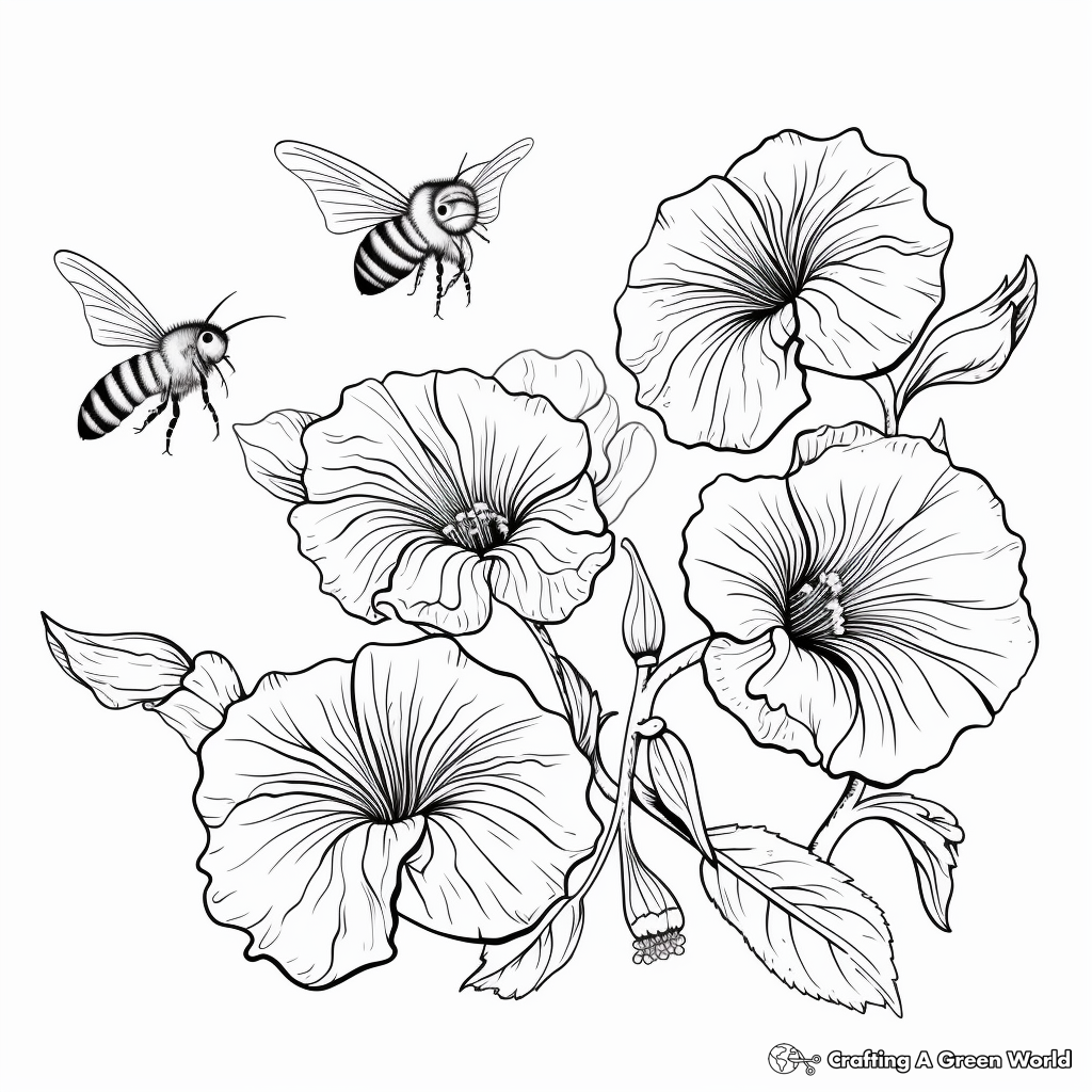 Flight of Bees Amidst Morning Glories Coloring Pages 4