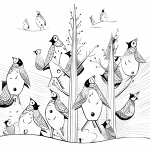 Flock of Cardinals Winter Coloring Pages 3