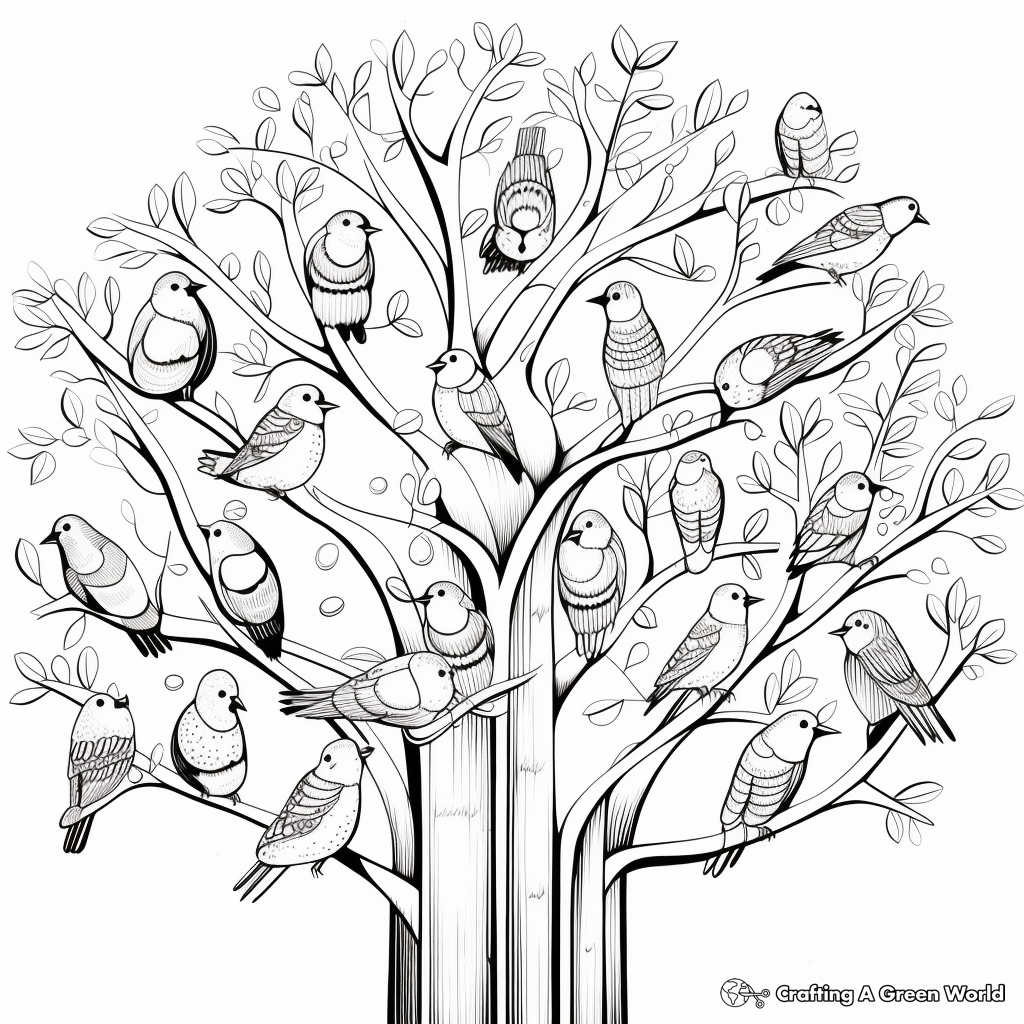 Flock of Cardinals Winter Coloring Pages 4
