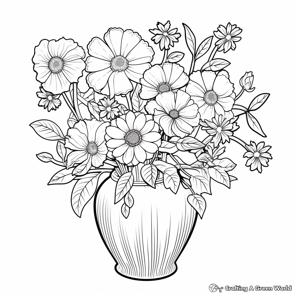 Floral Arrangement: Daisy Vase Coloring Pages 4