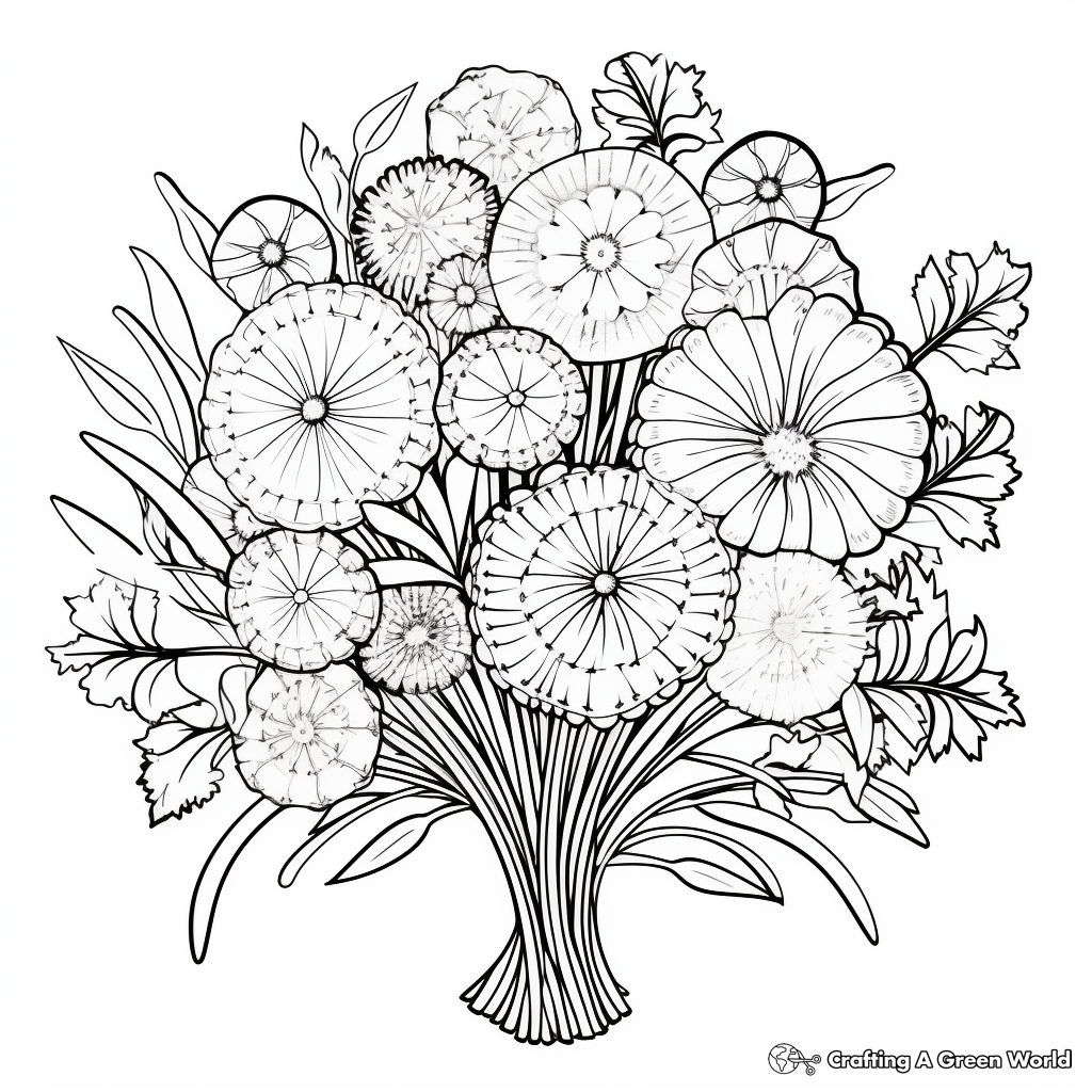 Floral Bouquet with Dandelions Coloring Pages 3