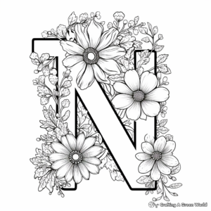 Floral Letter N Coloring Pages for Garden Lovers 4
