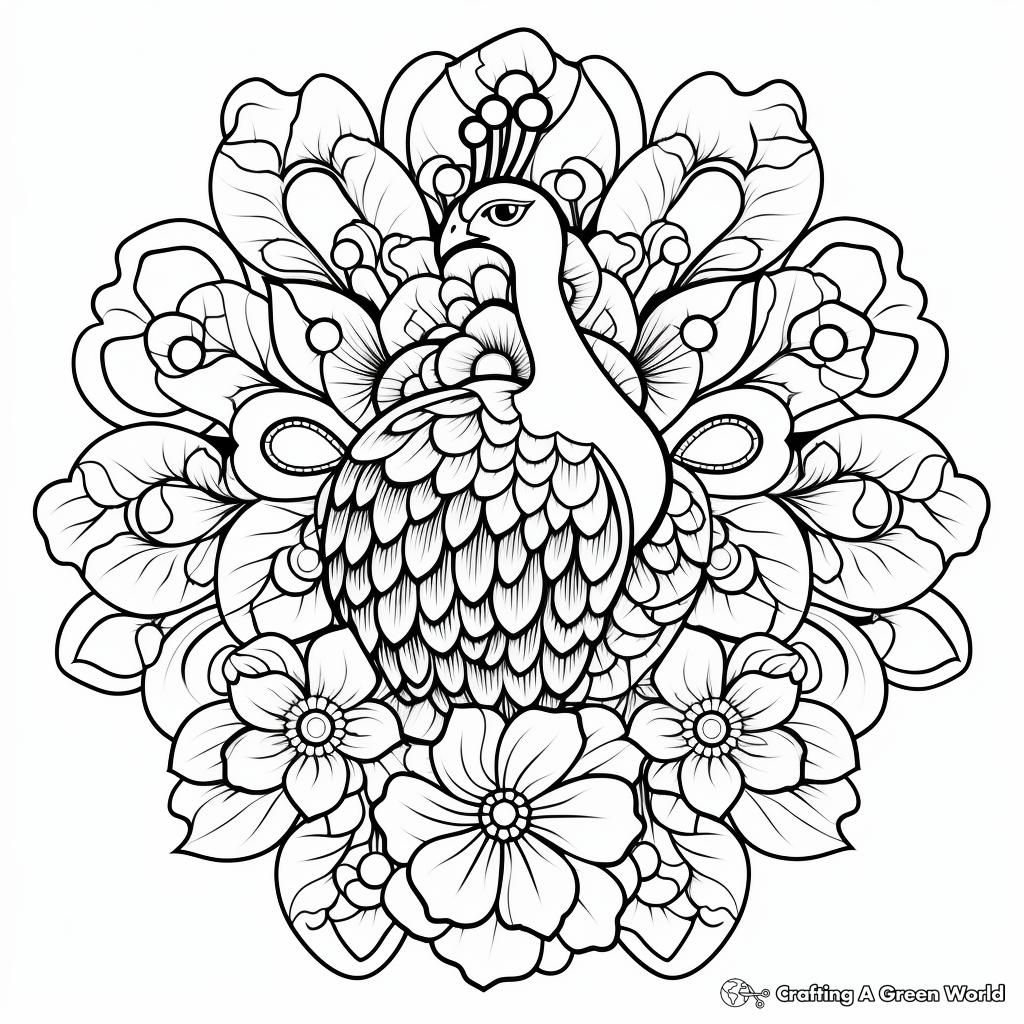 Floral Peacock Mandala Coloring Pages 4