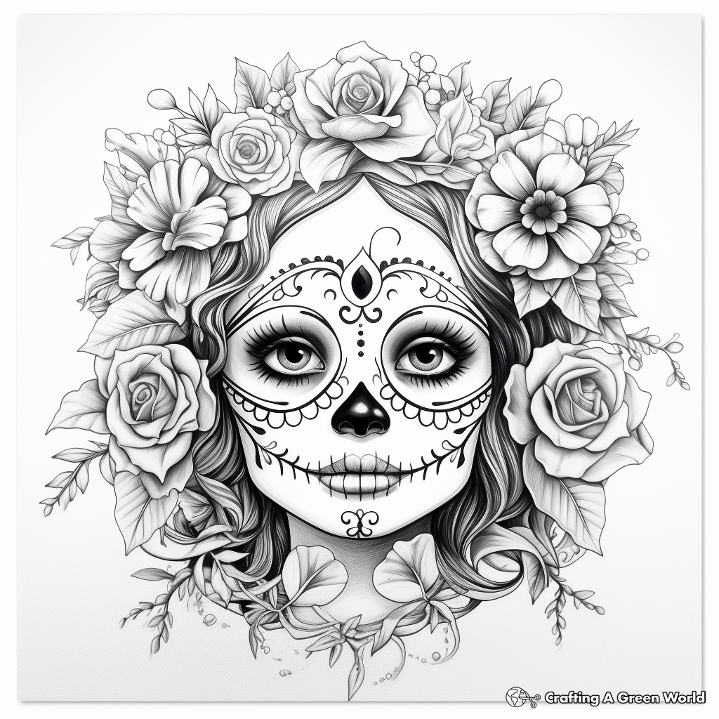 Floral Sugar Skull Coloring Pages for Art Enthusiasts 1