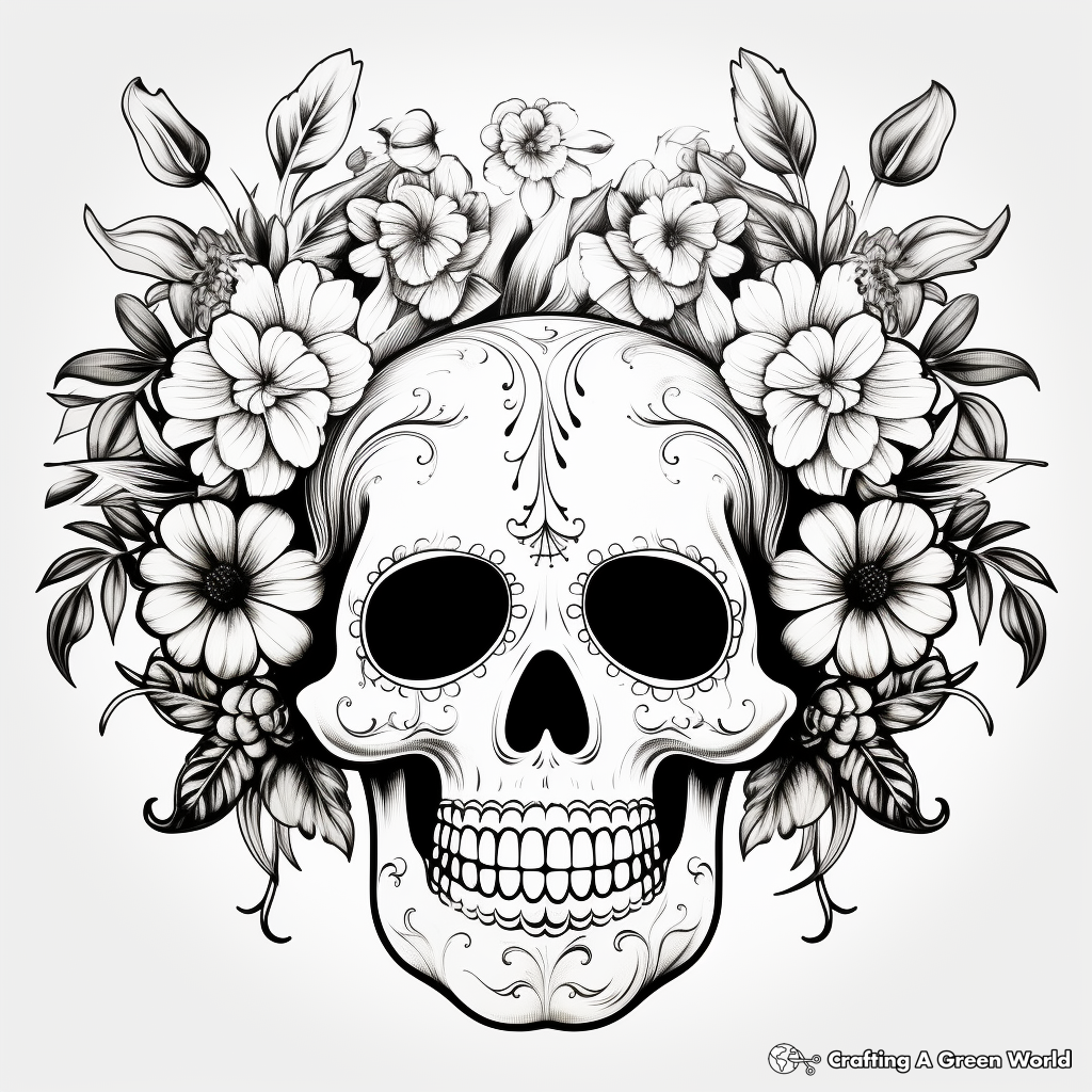 Floral Sugar Skull Coloring Pages for Art Enthusiasts 2
