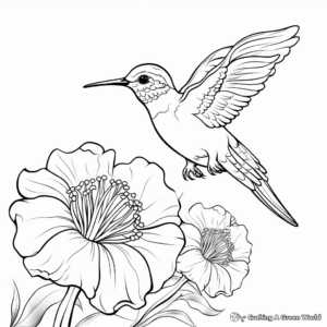 Flower and Hummingbird: Nature-Scene Coloring Pages 1