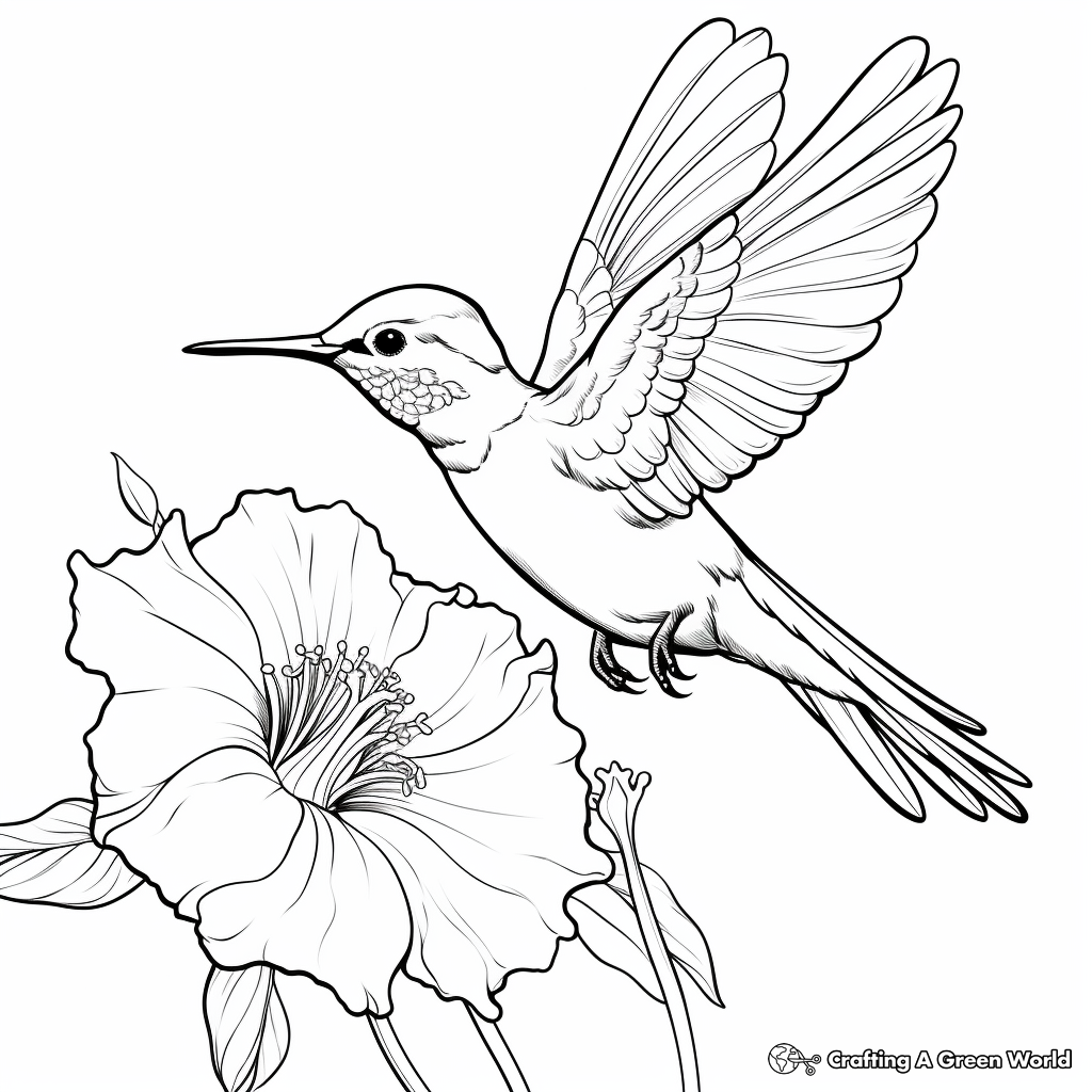 Flower and Hummingbird: Nature-Scene Coloring Pages 3