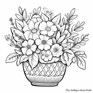 Flower Arrangements Coloring Pages: Baskets, Vases, and Bouquets 1