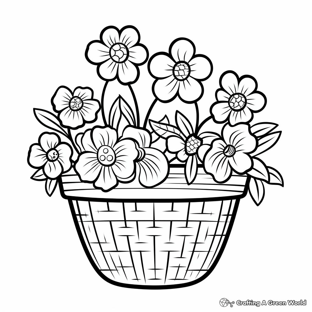 Flower Basket Coloring Pages for Children 3