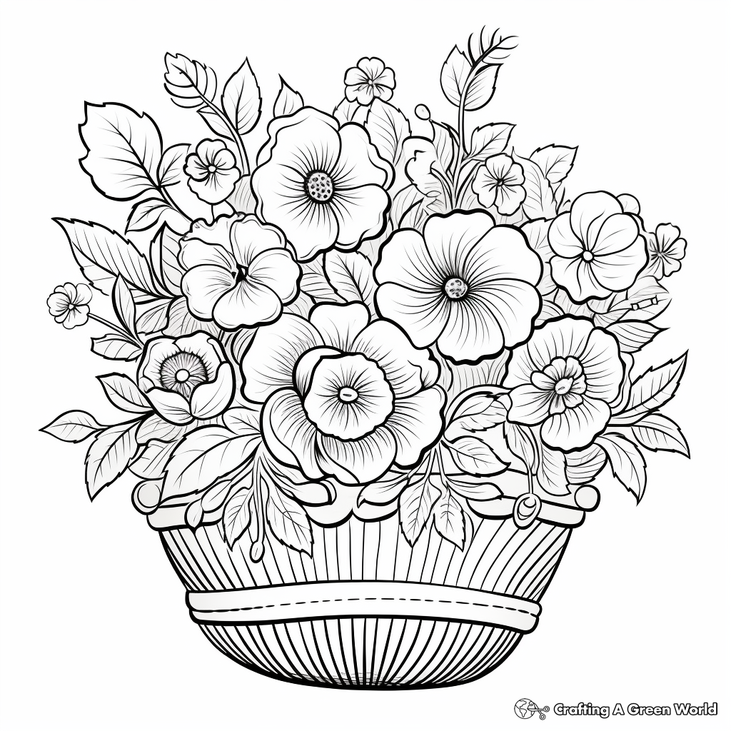 Flower Basket Coloring Pages: Variety of Blossoms 3