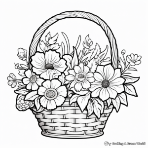 Flower Basket in the Garden: Scene Coloring Pages 1