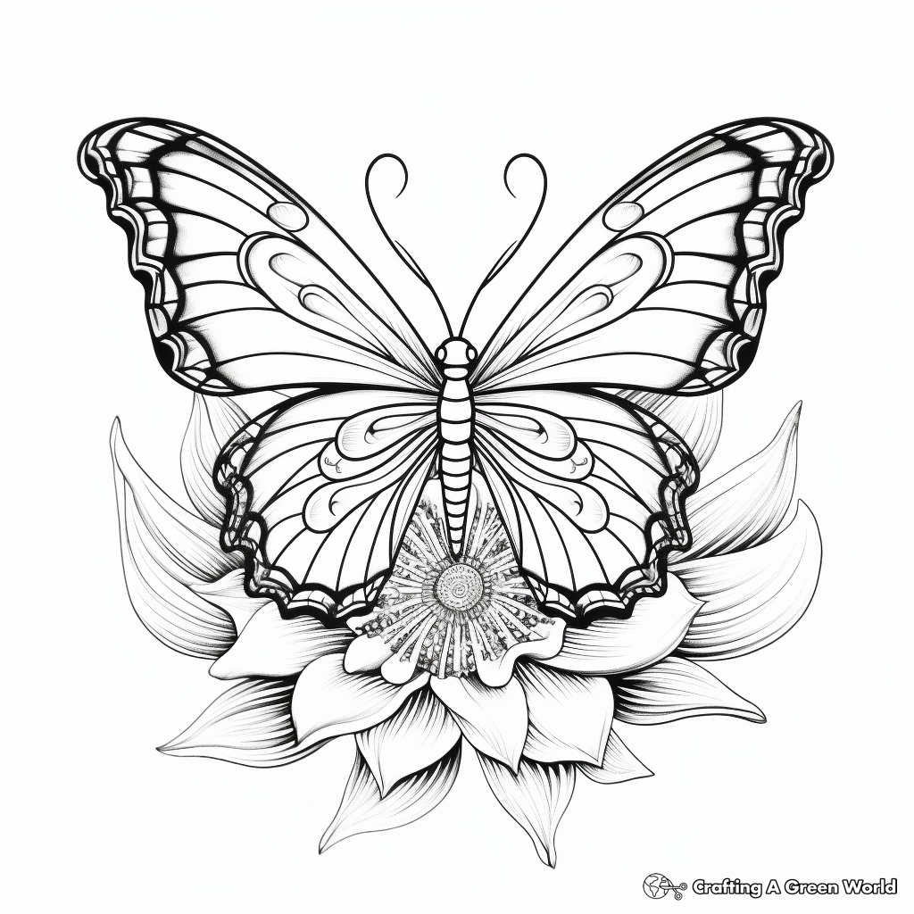 Flower Butterfly Mandala Coloring Page for Adults 2