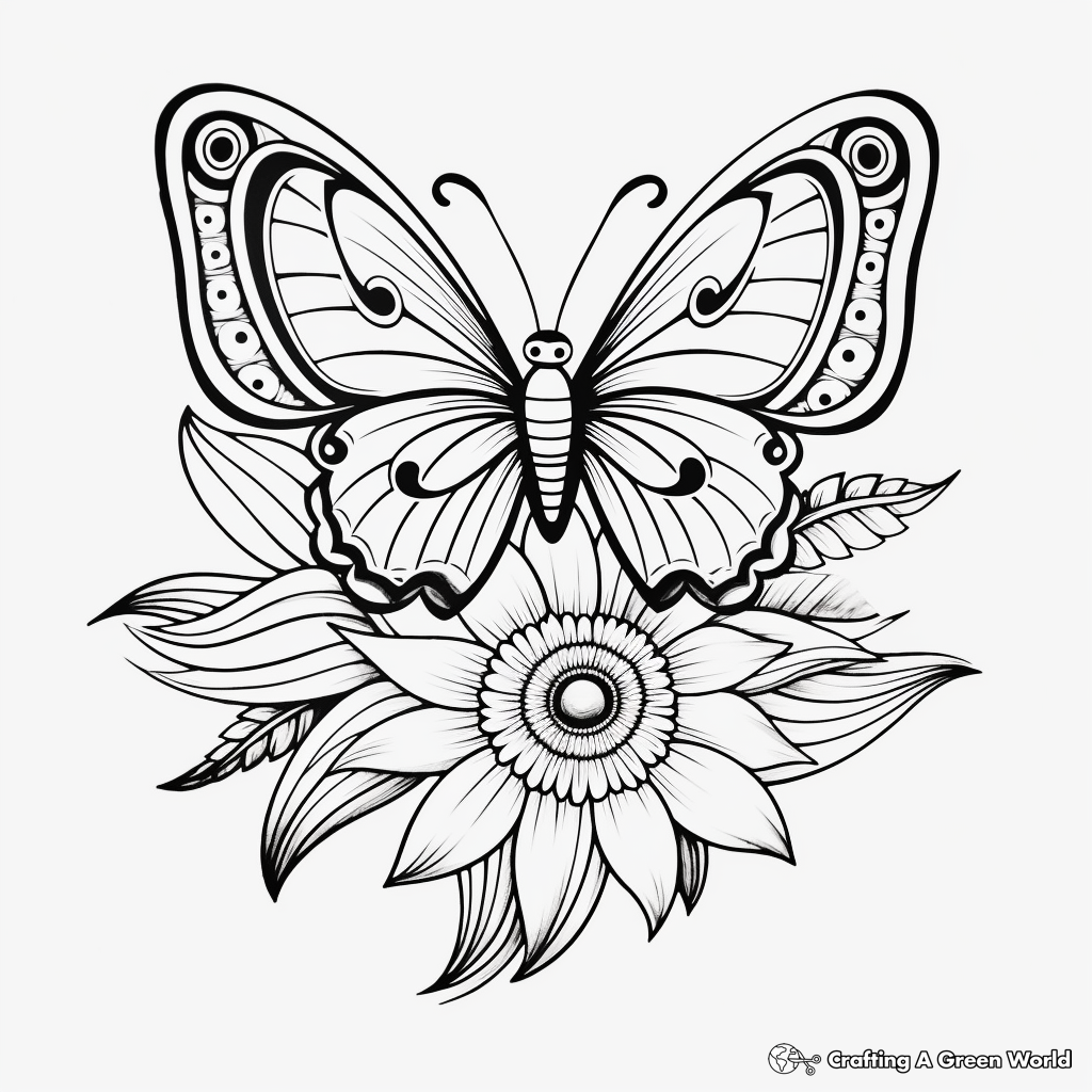 Flower Butterfly Mandala Coloring Page for Adults 3
