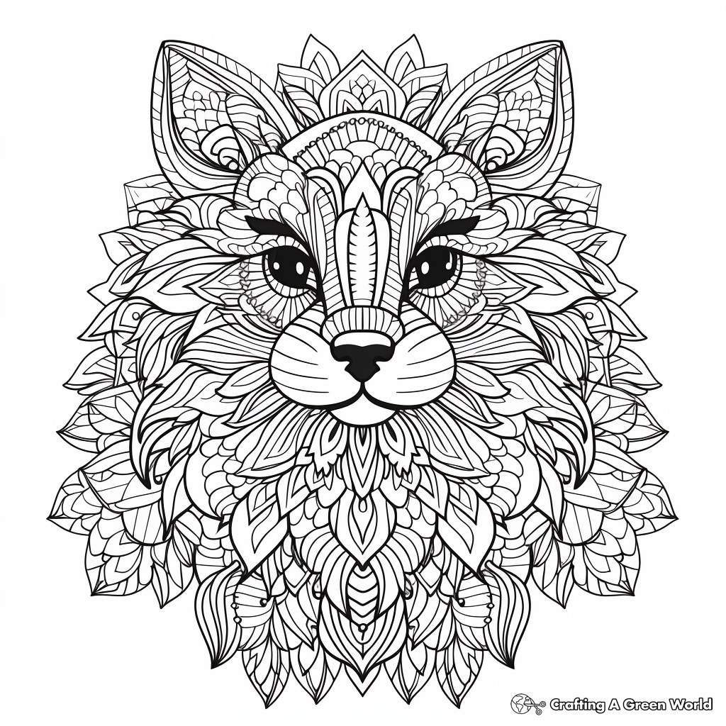 Fluffy Maine Coon Cat Mandala Coloring Pages 2