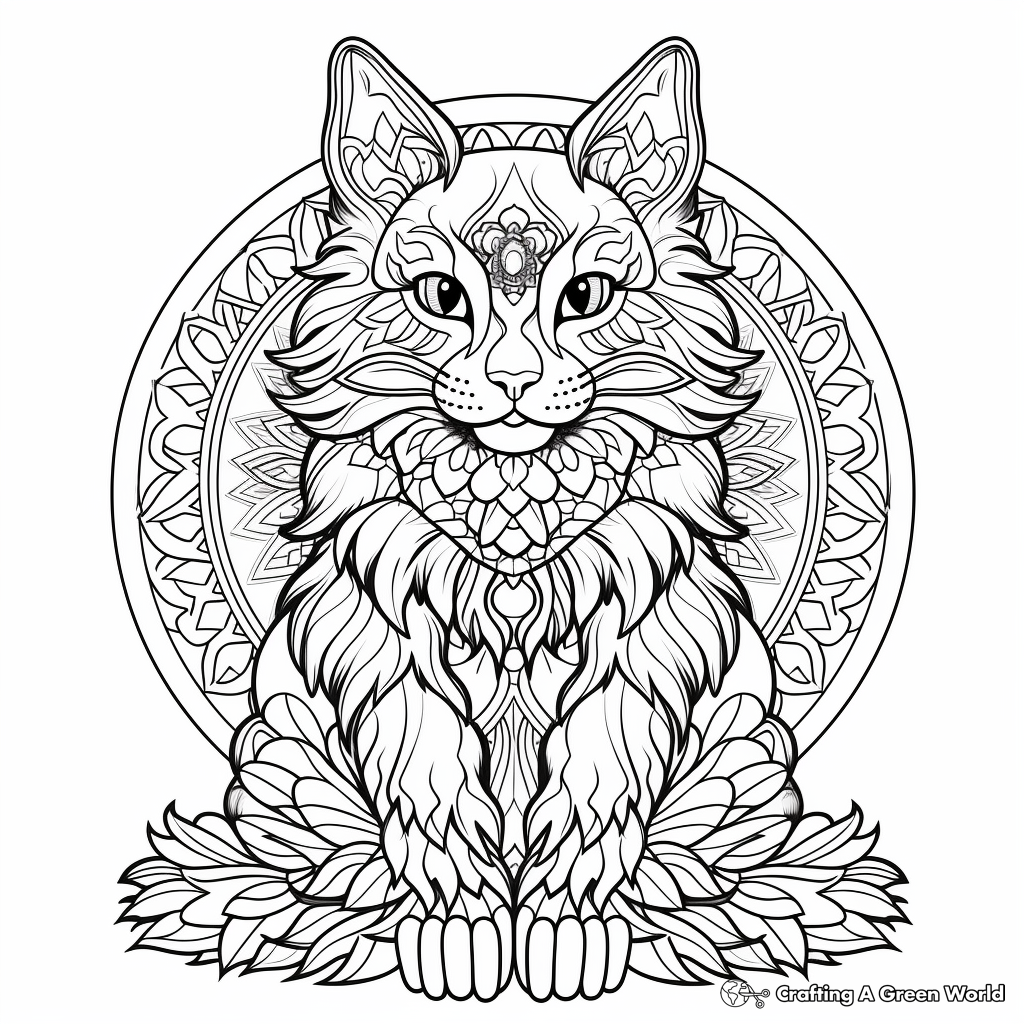Fluffy Maine Coon Cat Mandala Coloring Pages 3