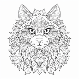 Fluffy Maine Coon Cat Mandala Coloring Pages 4