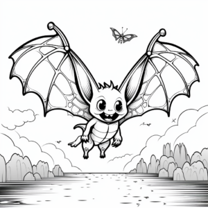 Flying Bat Wings Night scene Coloring Pages 1