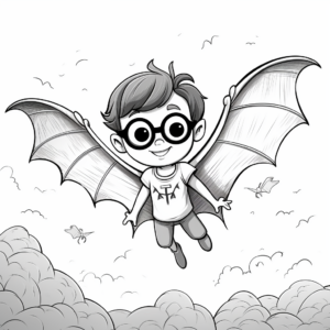 Flying Bat Wings Night scene Coloring Pages 2
