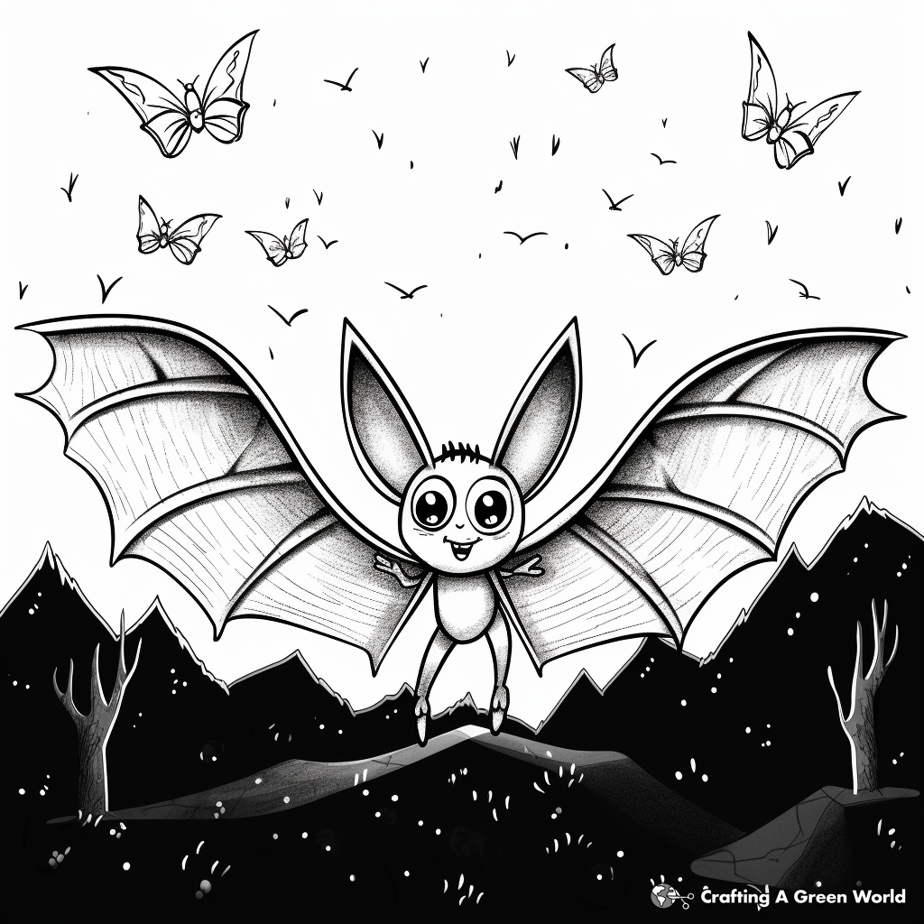 Flying Bat Wings Night scene Coloring Pages 3