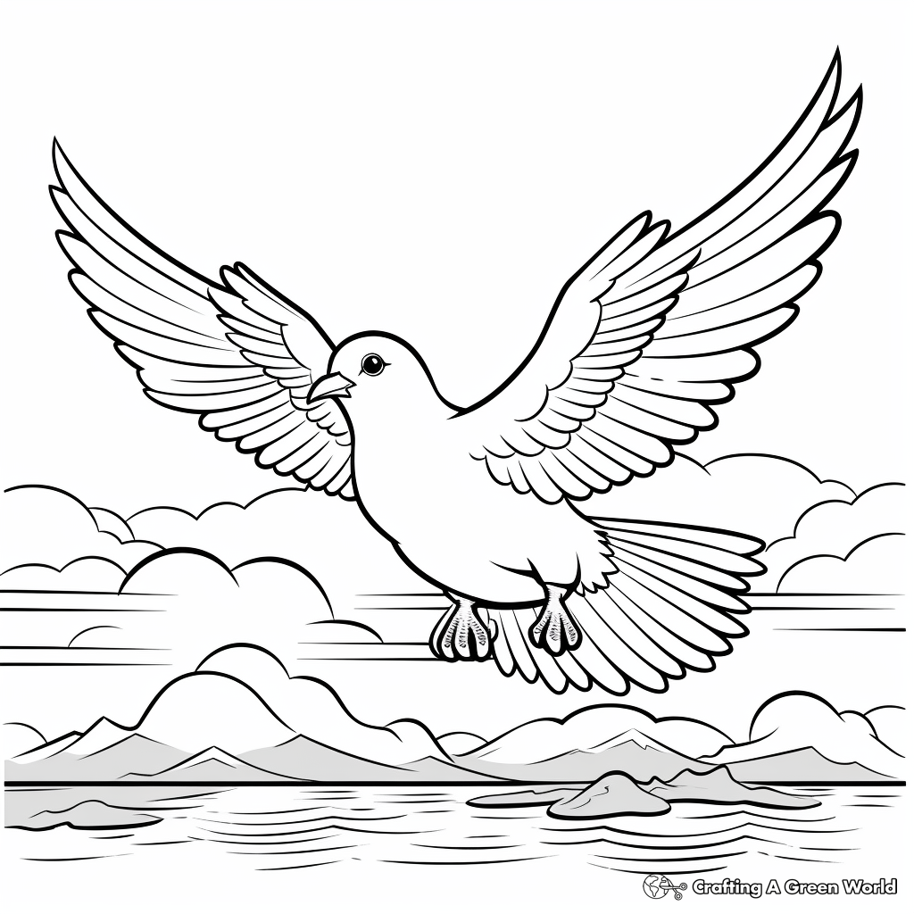 Flying Dove in a Sunset Sky Coloring Pages 1